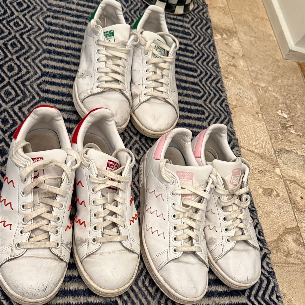 adidas Stan smith Women's White Sneakers with Red, Green, and Pink Accents